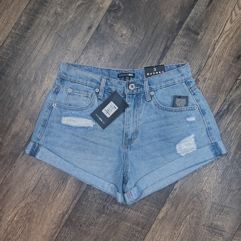 Fashion Nova Sky Blue Distressed Jean Shorts